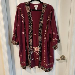 Yi Lin silk kimono cardigan dark red, size large